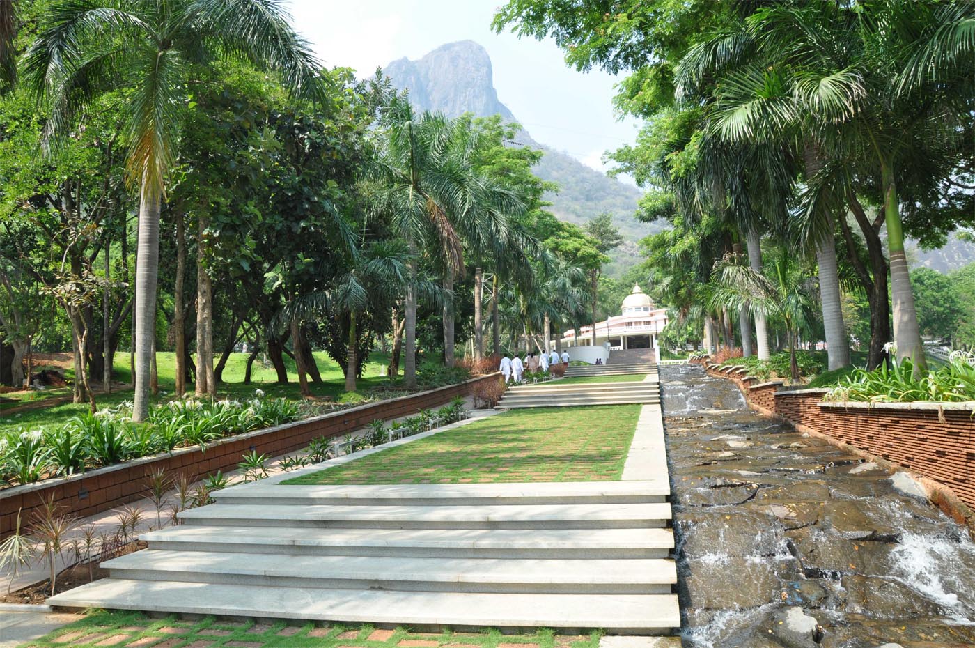 Landscape master plan of the Temple of Consciousness campus at Aliyar, Tamil Nadu, integrating buildings, vegetation, water systems and pedestrian movement.