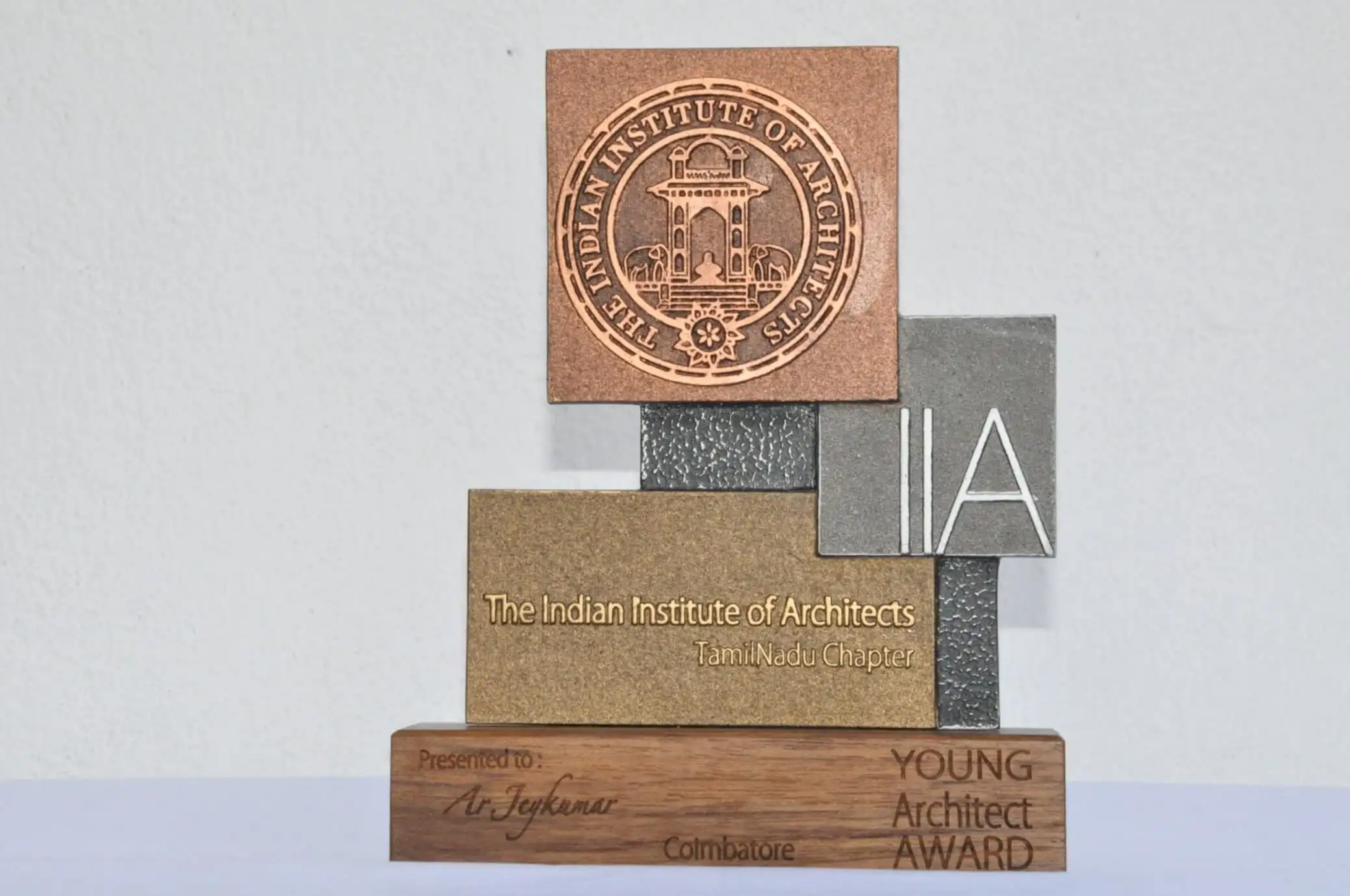 Ar.Jeyakumar presented with “Young Architect Award” by Indian Institute of Architects (IIA) – Coimbatore centre.